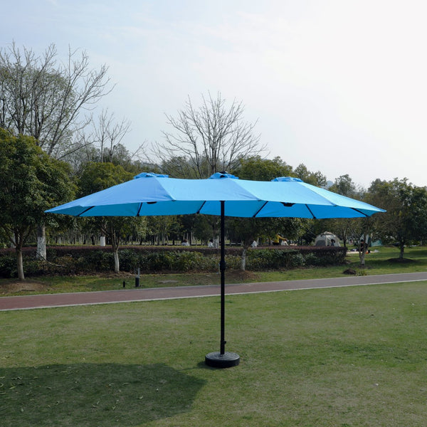 English Elm 15x9ft Double-Sided Rectangular Patio Umbrella with 48 LED Lights, Crank Lift, UV50+ Weatherproof Design Blue W419P145384