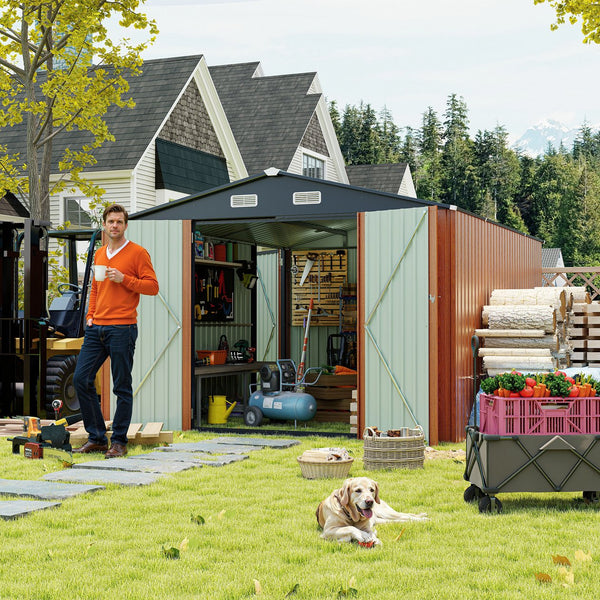 English Elm Campcraft Galvanized Steel Outdoor Storage Shed with Triple Lockable Doors and Vents W1598S00036