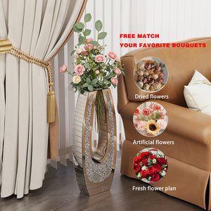 English Elm 24.01"u-shaped Mosaic Mirror Floor Vase Crushed Acrylic Faceted Glass Glam Entryway Accent W3836P379820