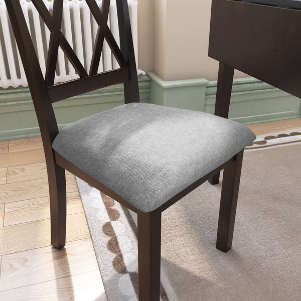 English Elm Foldable Extendable Dining Table Set with Drop Leaves and 4 Upholstered Chairs for Small Spaces Espresso N752S010617P