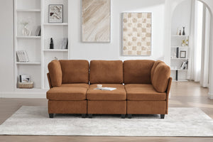 English Elm UNITED Modular 6-Seat Sectional Sofa with Removable Ottoman, Storage Compartments, Convertible Comfort Orange W1568S00246