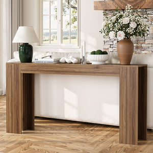English Elm 62.99-inch Farmhouse Console Table Slim Entryway Sofa Accent with Rustic Wood Finish Walnut W1706P399684