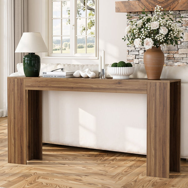 English Elm 62.99-inch Farmhouse Console Table Slim Entryway Sofa Accent with Rustic Wood Finish Walnut W1706P399684