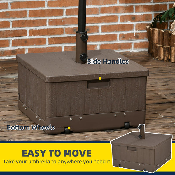 English Elm Outsunny Rolling Patio Umbrella Stand with Wood Grain Table Top and Planter W2225P174182