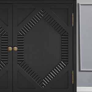 English Elm 33.6" Retro Wooden Sideboard with Fluted Diamond Panels, Mid-Century Console for Living Areas Black W1801P346236