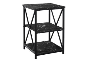 English Elm Accent 3-Tier Side Table with Marble-Look Top and X Metal Frame — Modern End/Nightstand, 18" H Black 27 L x 20 W x 5 H B2710P219350