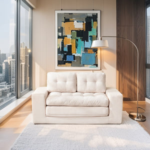 English Elm Loveseat Sofa Bed – Memory Foam Comfort, Convertible 2-In-1 Design, No Assembly, Corduroy Fabric Couch For Small Spaces And Guest Rooms (Beige) W2959P379135