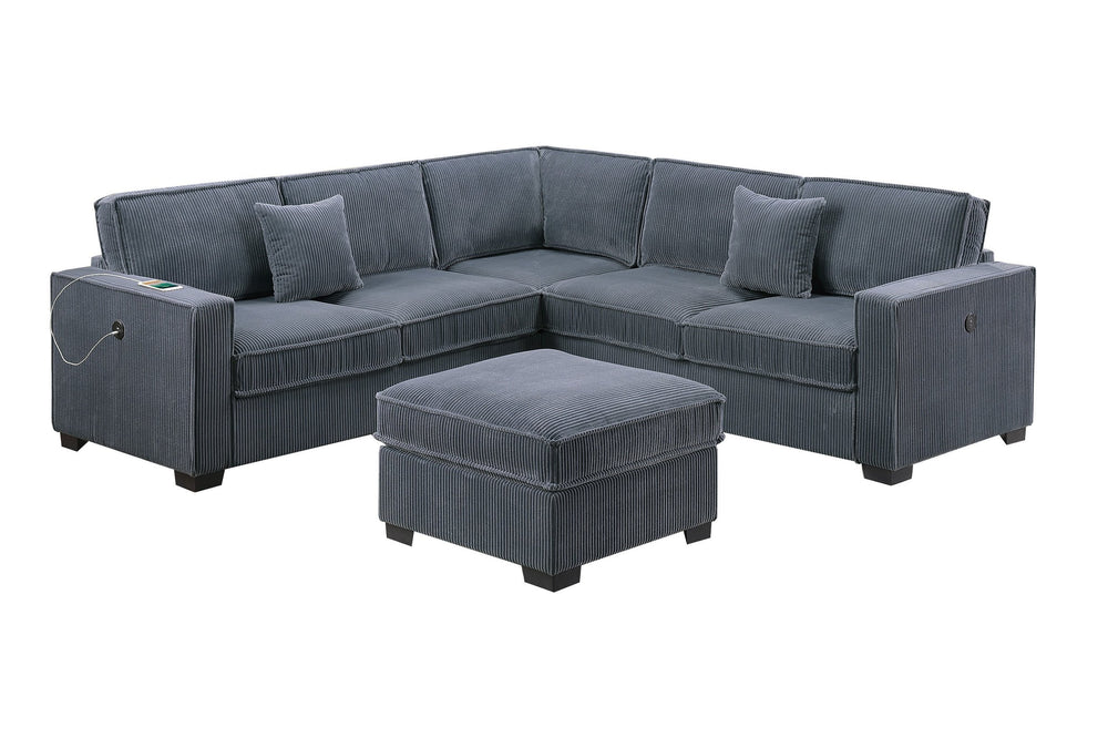 English Elm Contemporary Corduroy Sectional Set with Usb Ports Ottoman and Modular Living Room Seating B011S02200