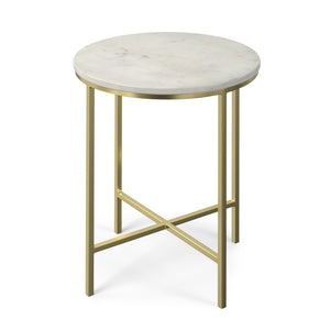 English Elm Tara Gold Side Table with White Marble Top – Handcrafted Iron & Wood Accent, Versatile End Table B136P203474