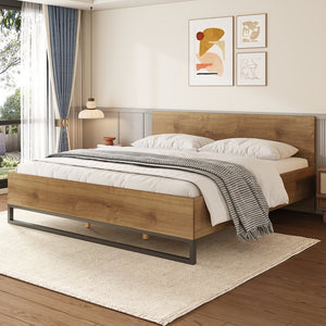 English Elm Christopher Knight Home® - Engineered Wood King Bed Frame - Modern Two-Tone Design With Natural Grain & Black Accents, Easy Assembly N770P283032N_N770P283033N