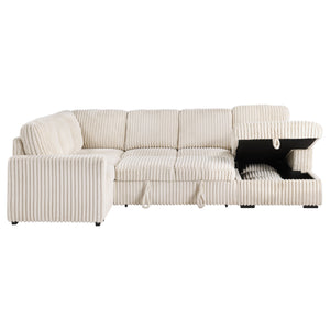 English Elm Thurston Corduroy Sectional Sofa with Hidden Chaise Storage and Pop-up Sleeper Camel B062S01483