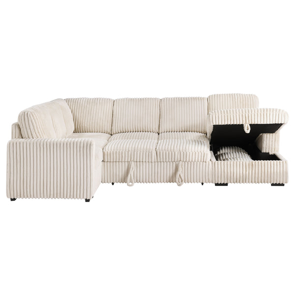 English Elm Thurston Corduroy Sectional Sofa with Hidden Chaise Storage and Pop-up Sleeper Camel B062S01483