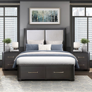 English Elm Modern Charcoal Nightstand - Gilbert Collection Oak Veneer, 2 Dovetail Drawers, Brass Pulls, 26"H Elegance B011P374530