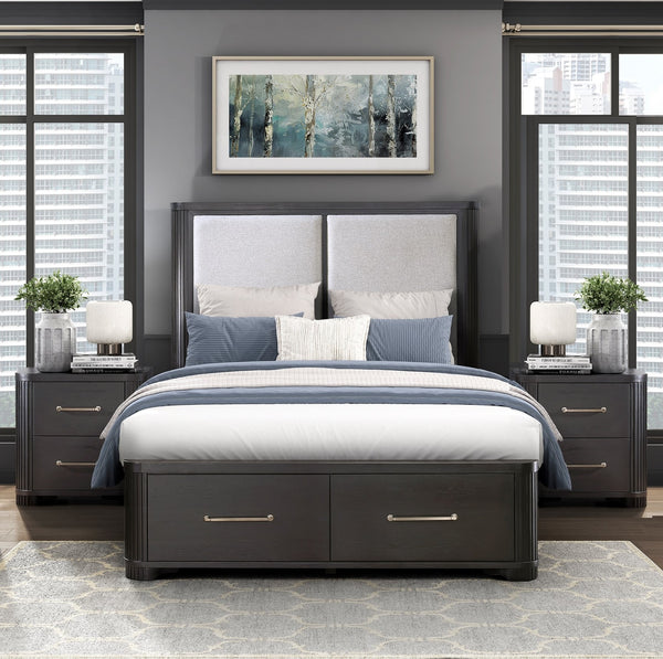 English Elm Modern Charcoal Nightstand - Gilbert Collection Oak Veneer, 2 Dovetail Drawers, Brass Pulls, 26"H Elegance B011P374530