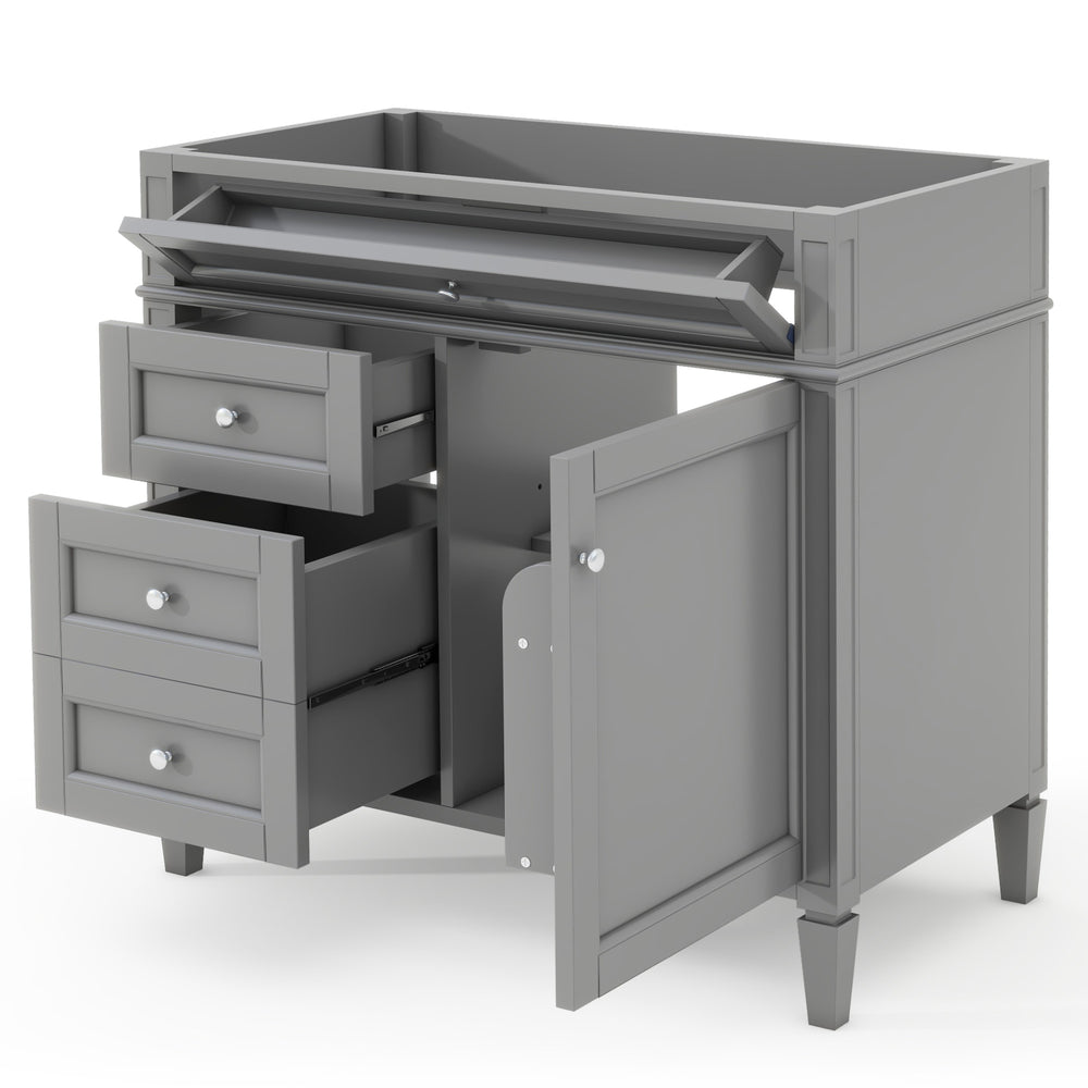 English Elm 36'' Modern Bathroom Vanity Cabinet With 2 Drawers, Tip-Out Storage, Solid Wood Frame & More! N710P256582E