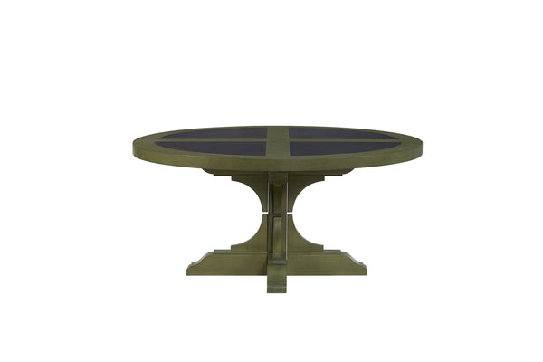English Elm Round Hickory Veneer Cocktail Table with Cement Inlay Pedestal Base for Living Rooms Green+Dark Green B2699P447484