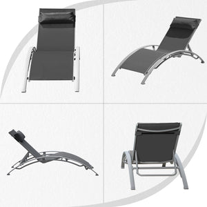 English Elm Pool Lounge Chairs Set of 2 Aluminum Frame Textilene Chaise with 5 Recline Positions & Neck Pillow Dark Gray W1859P321409