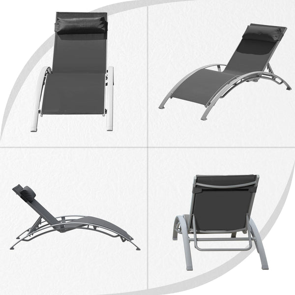 English Elm Pool Lounge Chairs Set of 2 Aluminum Frame Textilene Chaise with 5 Recline Positions & Neck Pillow Dark Gray W1859P321409