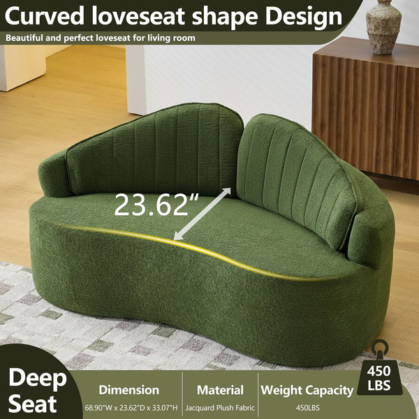 English Elm Curved Two Seat Chenille Sofa Sculptural Wave Design for Studio and Small Living Rooms Green W3612P422592