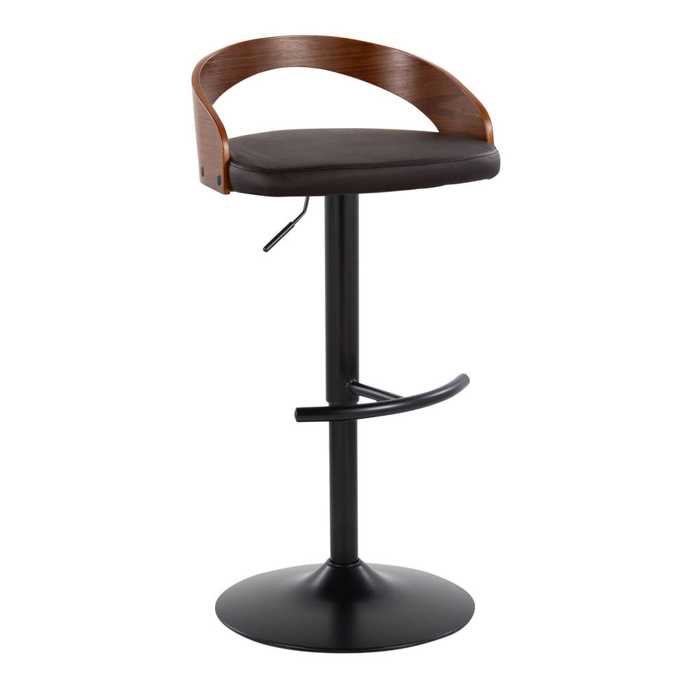 English Elm Grotto Adjustable Barstools Set Of 2 - Contemporary Black Metal, Walnut Wood & Brown Faux Leather B202S00910