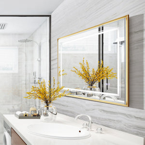 English Elm 40*30inch LED Bathroom Mirror with Beveled Edge, Front & Backlit 3-Color Dimmable IP54 Anti-Fog Gold W2091P214095