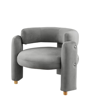 English Elm Accent Chair with Hollow Backrest for Ergonomic Support, Solid Wood Frame, Stylish Fabric Upholstery Grey W1420P194057