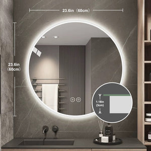 English Elm Round Led Vanity Mirror Frameless Anti-fog Wall Mount with Dimming for Bath or Bedroom W2071P313176