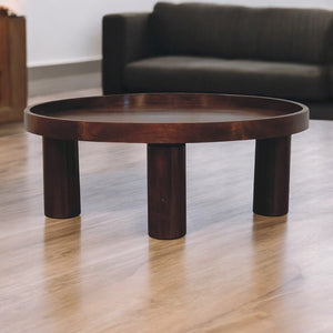 English Elm Solid Wood Crescent Chestnut Coffee Table - Stylish Mango Wood Design With Durable Circular Top B182P279293-GIGA