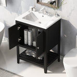 English Elm [Video] 24" Black Modern Sleek Bathroom Vanity Elegant Ceramic Sink With Solid Wood Frame Open Style Shelf