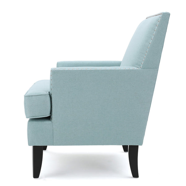 English Elm Christopher Knight Home® - CLUB Chair with Plush Padded Seat and Birch Legs, Upholstered Fabric Accent Chair for Living Room Comfort Light Blue 30.65 L x 29.75 W x 28.75 H 60165.00