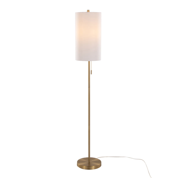 English Elm Bounty 62 Inch Gold Metal Floor Lamp with White Linen Shade for Living Room B202P223982