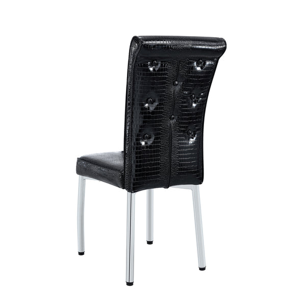 English Elm Set of 4 Glam Faux Leather Dining Chairs with Crystal Buckle and Gold Tone Legs Black W3226P311056