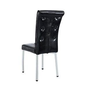 English Elm Set of 4 Glam Faux Leather Dining Chairs with Crystal Buckle and Gold Tone Legs Black W3226P311057