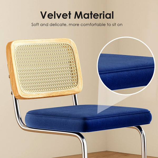 English Elm Counter Height Bar Stools Set Of 2 - Chic Royal Blue Velvet With Rattan Back For Modern Spaces T3623P360717