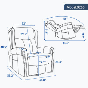 English Elm Heat Massage Swivel Rocker Recliner Genuine Leather Chair with Lumbar Relief W3224S00011