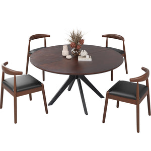English Elm 47" Round Wood Dining Table Seats Six with Industrial Metal Base for Modern Homes Black + Dark Walnut T3623P437343