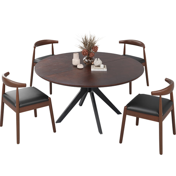 English Elm 47" Round Wood Dining Table Seats Six with Industrial Metal Base for Modern Homes Black + Dark Walnut T3623P437343