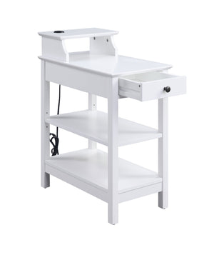 English Elm Slayer White Accent Table with USB Dock, 1 Drawer & 3 Open Shelves, Pine Legs, Modern Storage B2726P287566