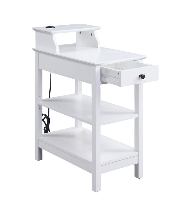 English Elm Slayer White Accent Table with USB Dock, 1 Drawer & 3 Open Shelves, Pine Legs, Modern Storage B2726P287566
