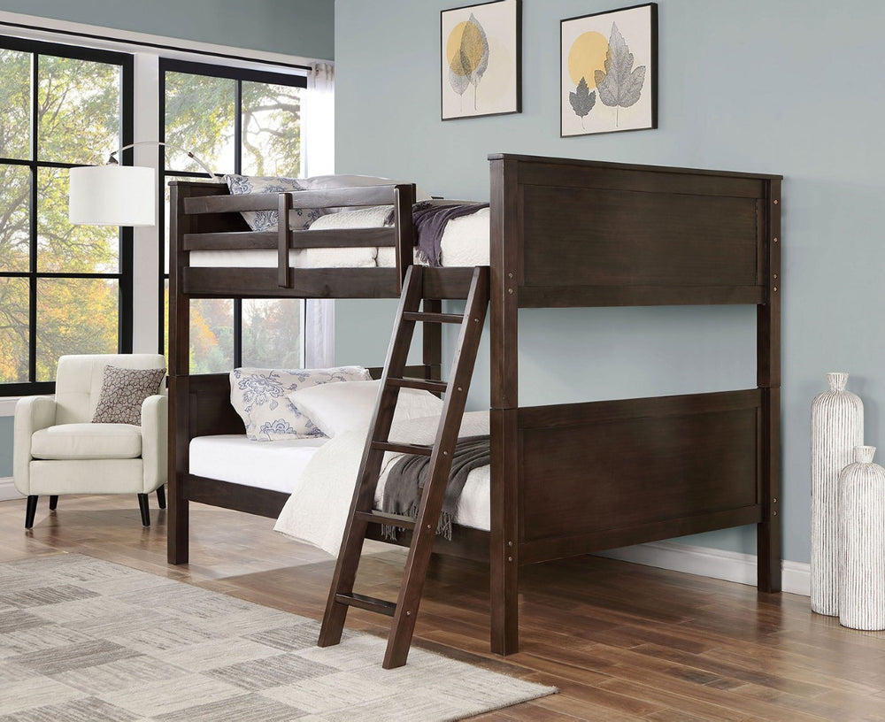 English Elm Transitional Full-Over-Full Bunk Bed In Walnut Finish - Sturdy, Stylish, And Versatile For All Ages B2741S00320-GIGA