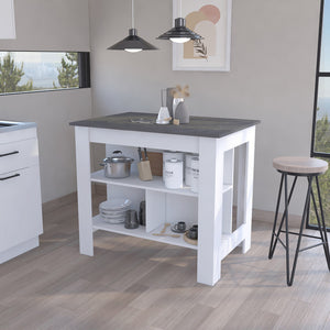 English Elm Brooklyn Kitchen Island with Spacious 40.5" Top, Three Concealed Shelves, Multicolor, Sturdy Design B128P148878