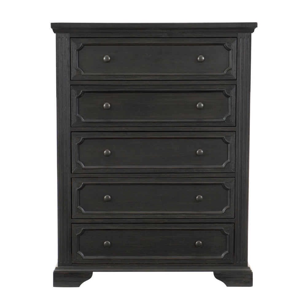 English Elm Traditional Bolingbrook 5-Drawer Chest in Charcoal Finish—Rustic Pine Veneer, Knob Hardware, 40.25"x18"x53" B011P294304