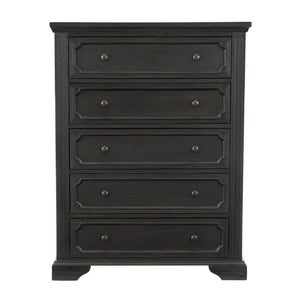 English Elm Traditional Bolingbrook 5-Drawer Chest in Charcoal Finish—Rustic Pine Veneer, Knob Hardware, 40.25"x18"x53" B011P294304