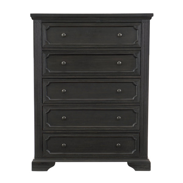 English Elm Traditional Bolingbrook 5-Drawer Chest in Charcoal Finish—Rustic Pine Veneer, Knob Hardware, 40.25"x18"x53" B011P294304