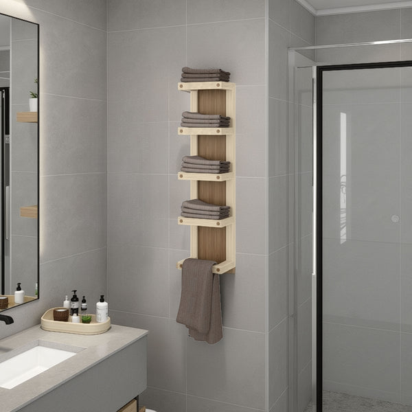 English Elm FM FURNITURE Floating Bathroom Cabinet with Soft-Close Door, Hidden Storage and Open Shelf Multicolor 35.8 L x 10.6 W x 3.1 H B128P387088