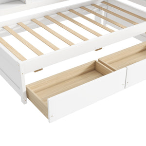 English Elm Twin L-Shaped Bookcase Bed With Usb Charging, Two Drawers & Modern White Finish For Smart Storage W504S00244-GIGA