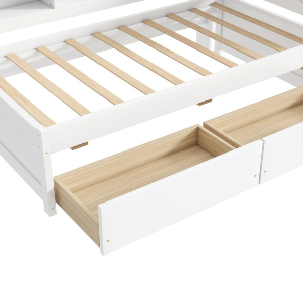 English Elm Twin L-Shaped Bookcase Bed With Usb Charging, Two Drawers & Modern White Finish For Smart Storage W504S00244-GIGA