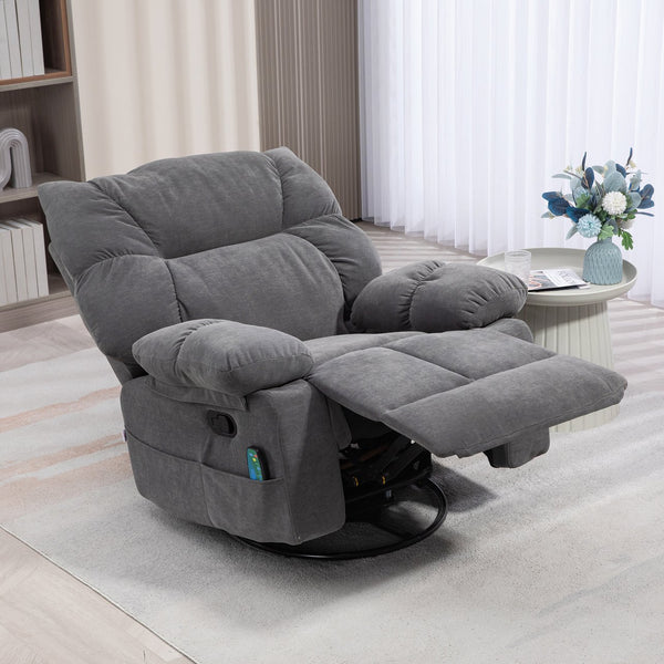 English Elm HOMCOM Oversized Vibration Massage Recliner with Heat, Swivel Rocker, Footrest, Remote, Pockets W2225P217222