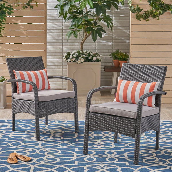 English Elm Christopher Knight Home® - CORDOBA PE Rattan Wicker Chair with Iron Frame and Waterproof Cushion for Durable Outdoor Seating Grey 57459.00GRY
