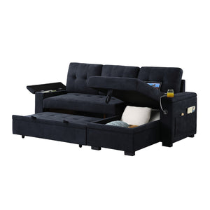 English Elm Woven Reversible Sleeper Sectional Sofa With Storage Chaise & Usb Ports For Modern Living Rooms B016S00041-GIGA